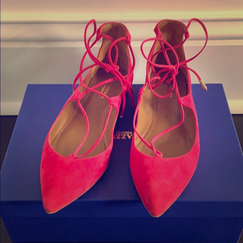 Aquazzura suede lace up pointed toe flats